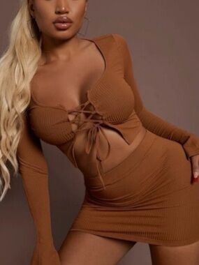 Shein Brown Mini Skirt Set